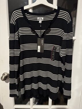 Size 4X Future Collective Black & White Striped Knit Pullover